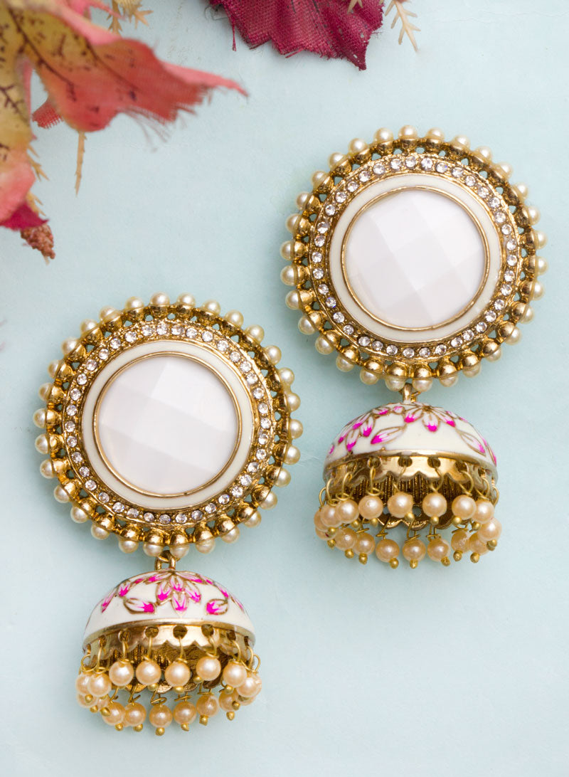 Big Round Stone Meena Jhumka