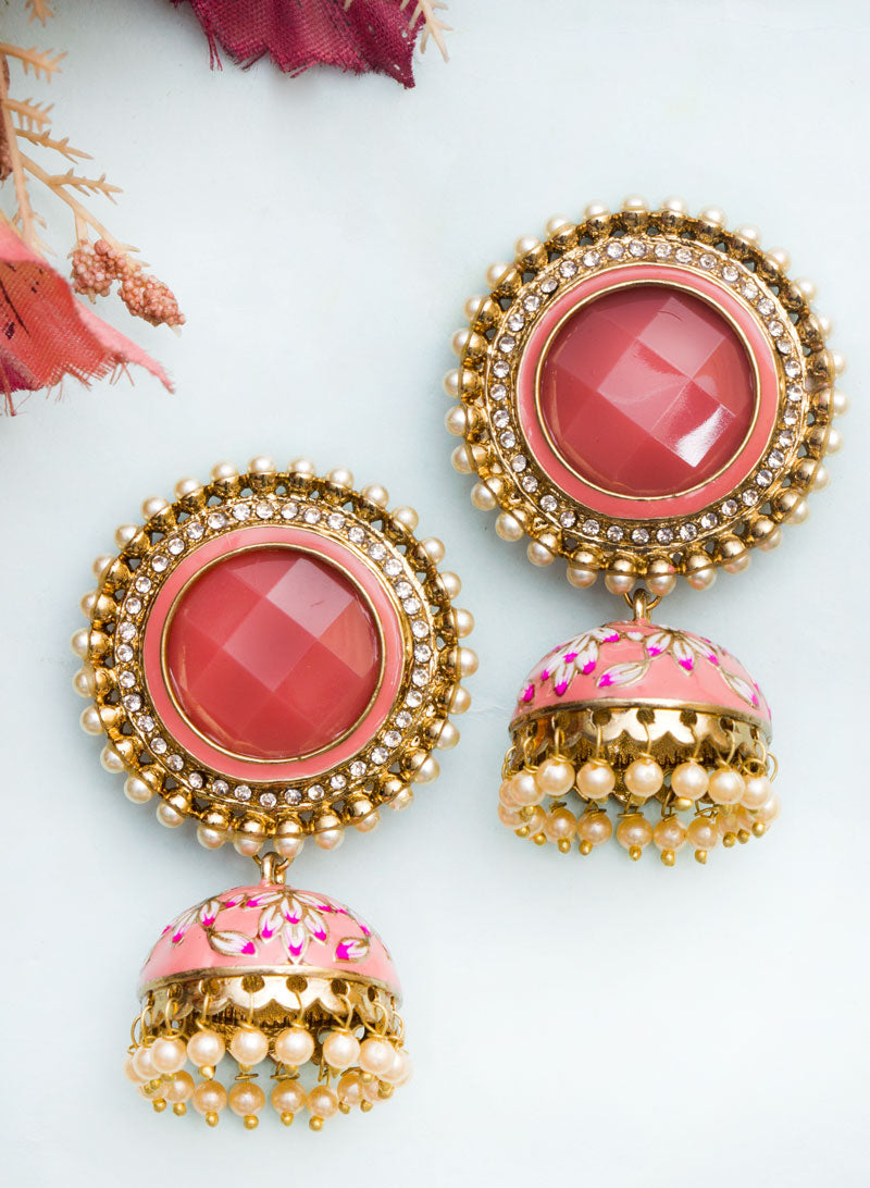 Big Round Stone Meena Jhumka