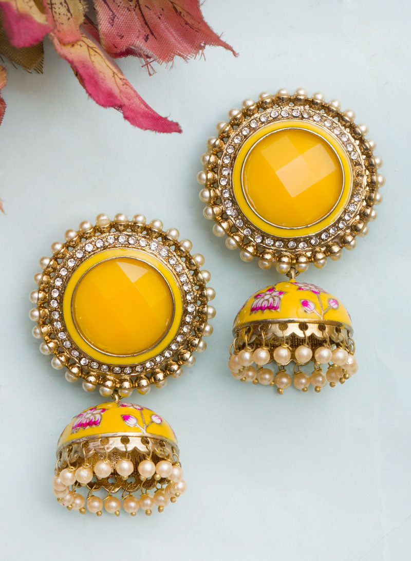 Big Round Stone Meena Jhumka
