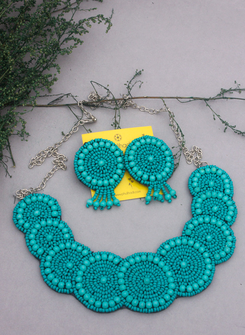turquoise ROUND BEADED HANDMADE NECKLACE SET