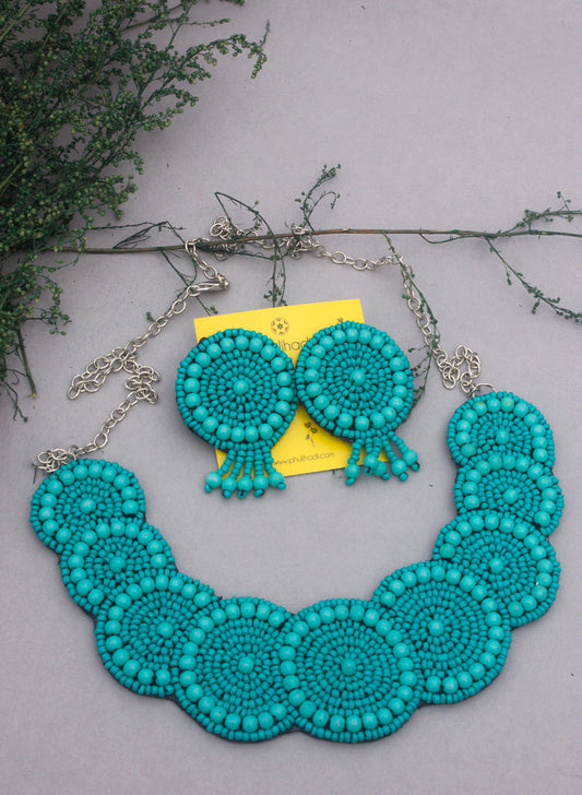 turquoise ROUND BEADED HANDMADE NECKLACE SET