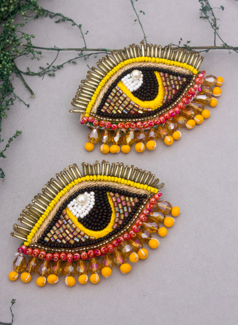 yellow beaded evil eye Earring