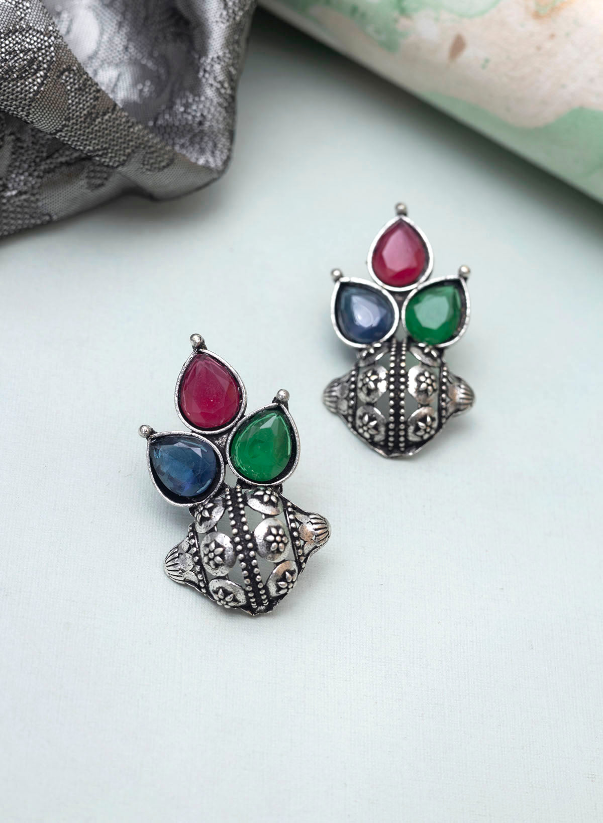 Kalash Silver oxidised earring