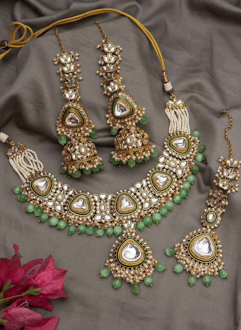 Prishika Polki Necklace set with Maangtikka