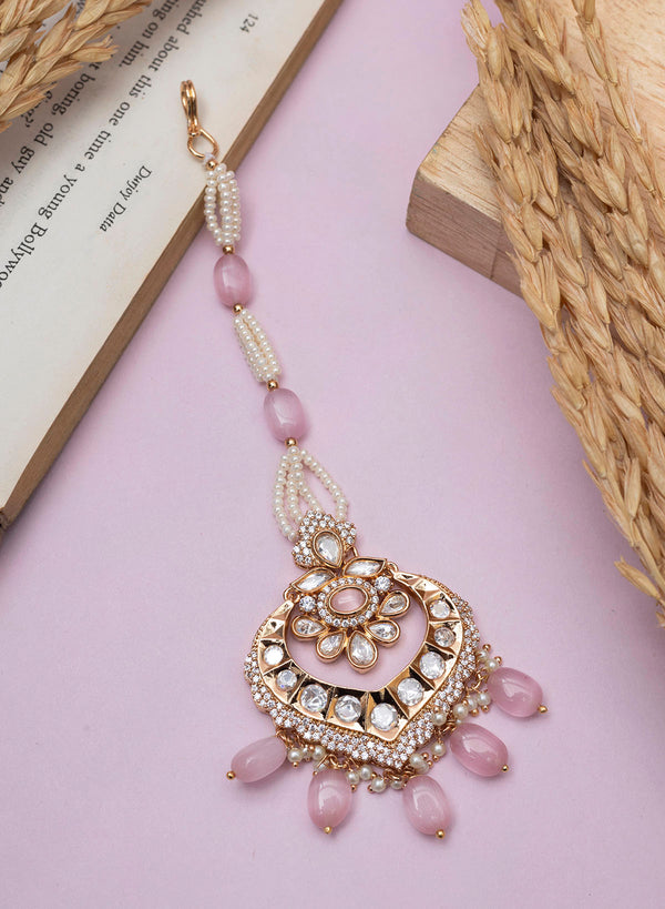 Golden Polki Bridal Necklace Earrings Head Piece - Matha Patti Hand Pi –  Amazel Designs