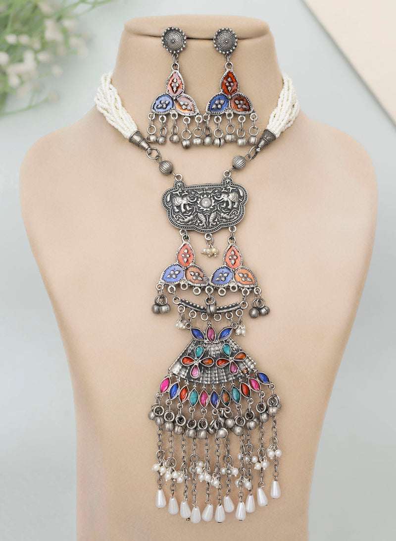 Krushna long Oxidised Necklace set