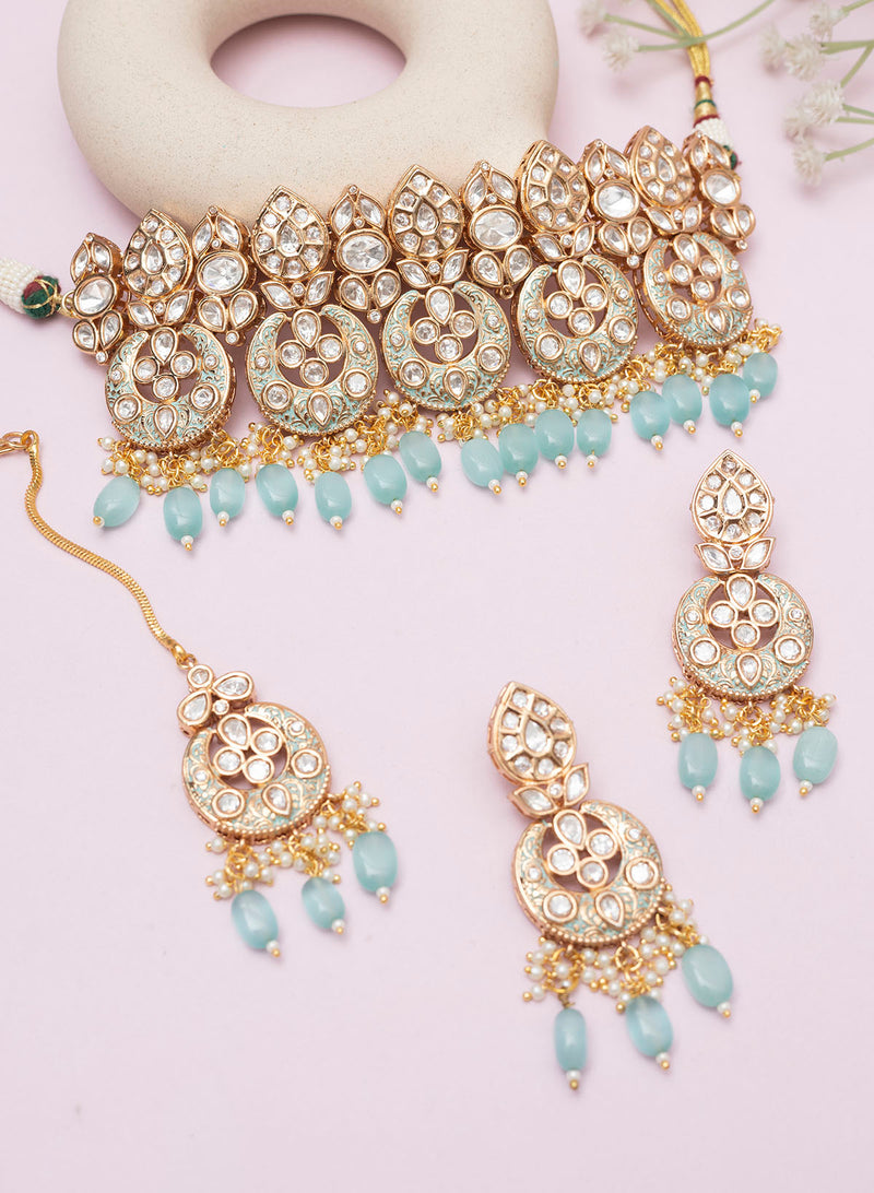 Sanaisha Kundan Necklace set with Maangtikka