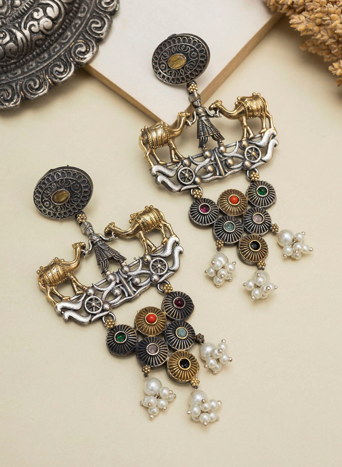 Camel Oxidised Earring