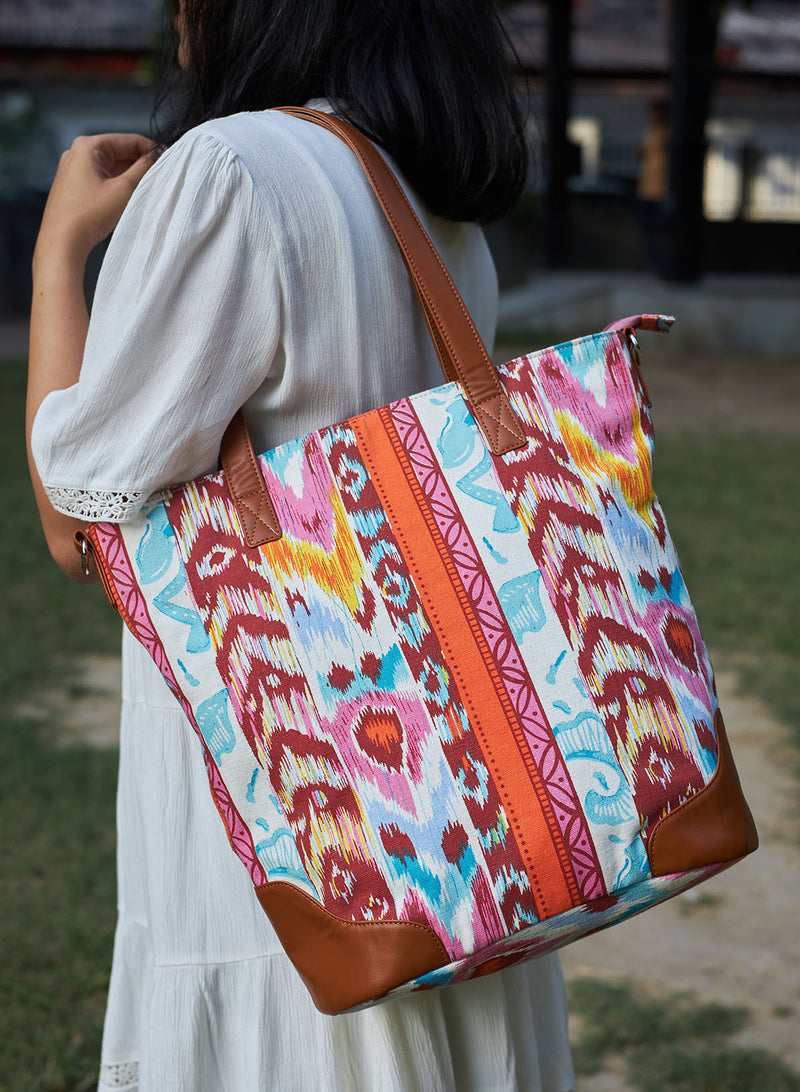 Handwoven Ikat Natural Dye Bag and Leather in Multi Color and Gray Lea –  Kasih Co-op