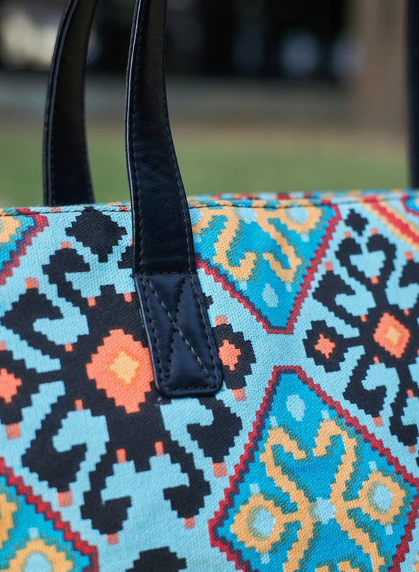 Moroccan mosaic blue tote bag