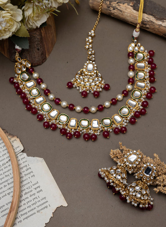 Swastika necklace set with maangtika