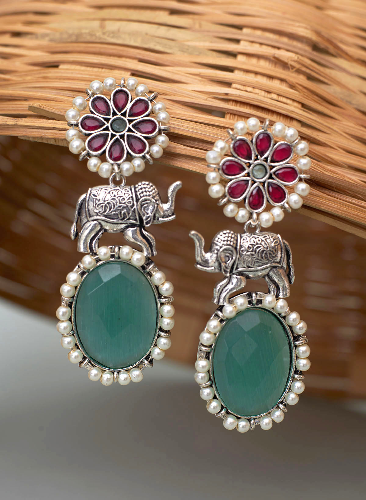 Elephant Oval Stone Earring