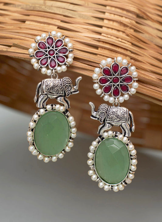 Elephant Oval Stone Earring