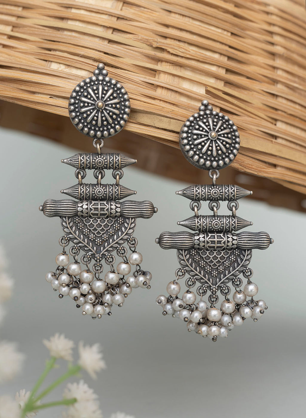 Buy VOJ Silver Plated Oxidised Peacock Shaped Studded Earrings Online at  Best Price | Distacart