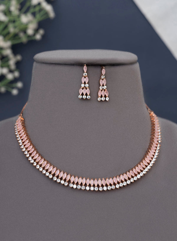 American diamond necklace set with earrings jewelry • American diamond –  sagunittujewel