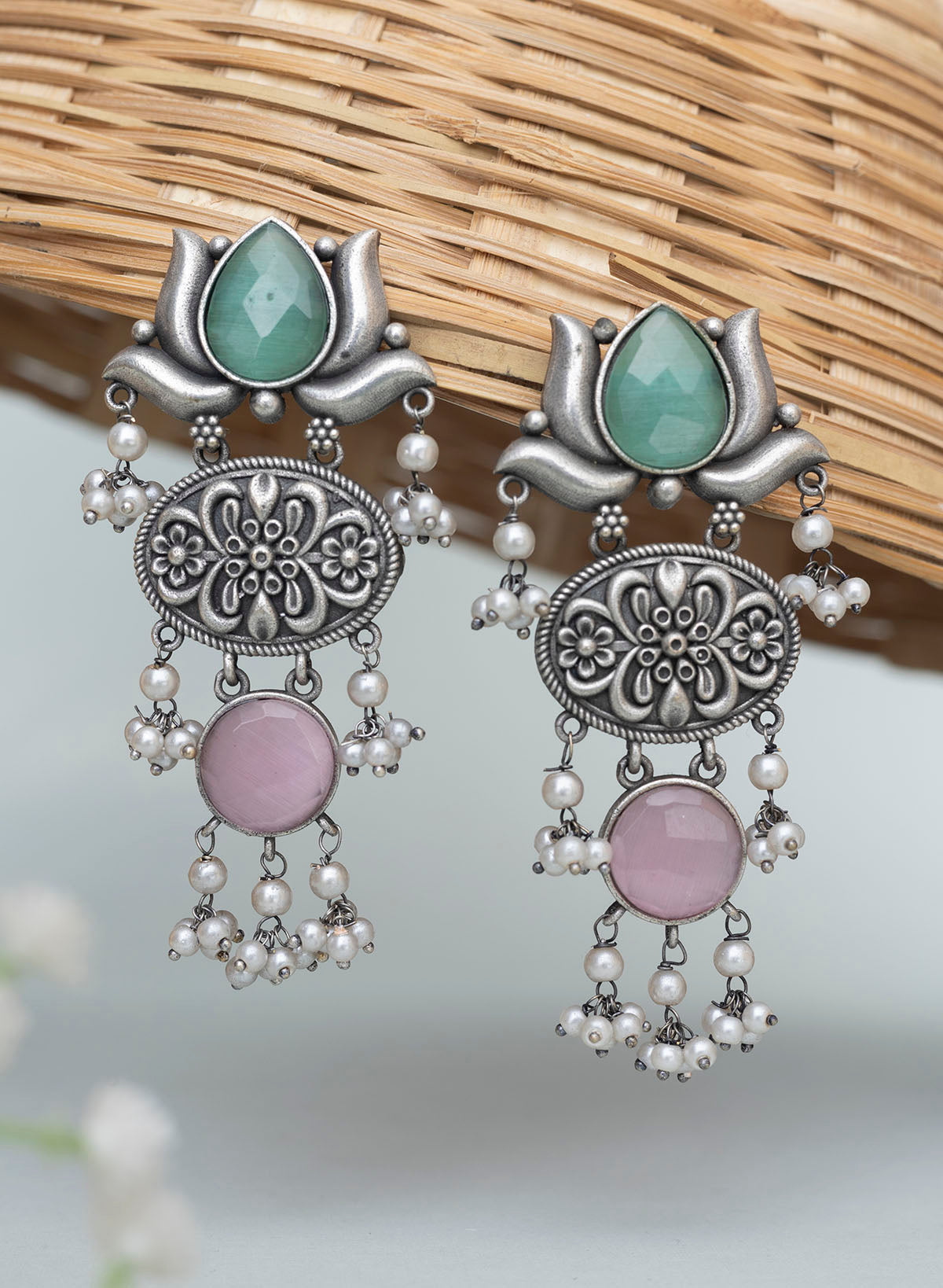 Pradnya Lotus Oxidised Earrings