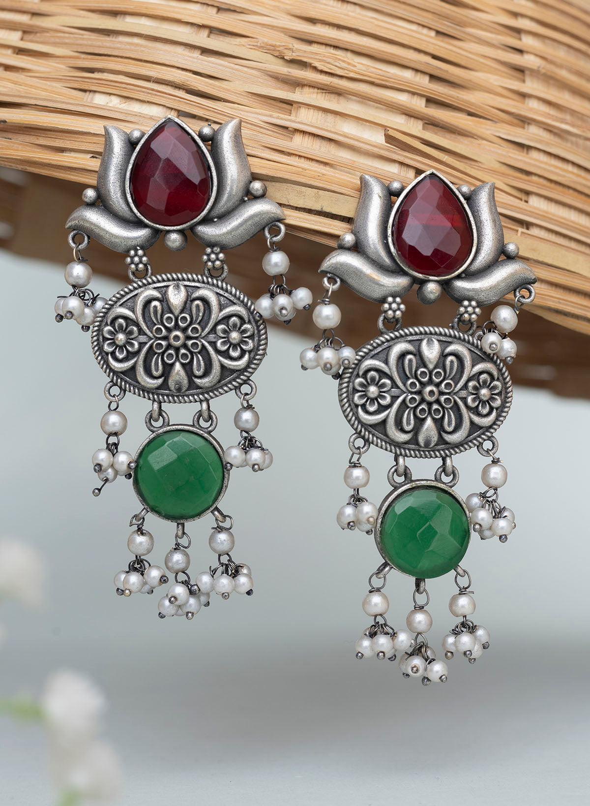 Pradnya Lotus Oxidised Earrings
