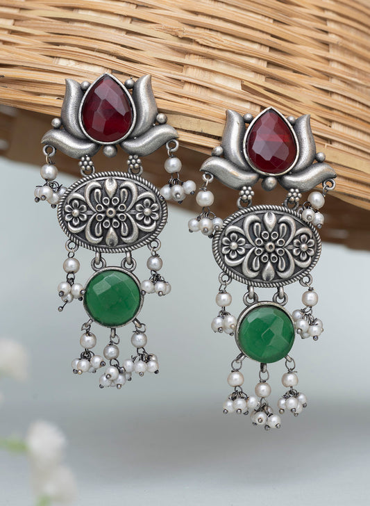 Pradnya Lotus Oxidised Earrings