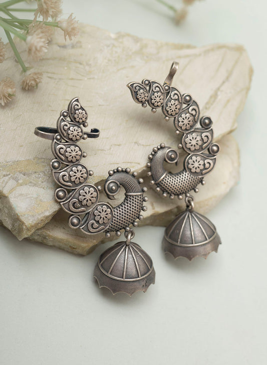 Peacock oxidised earcuff