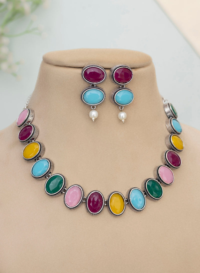 Ojaa Oval stone necklace set