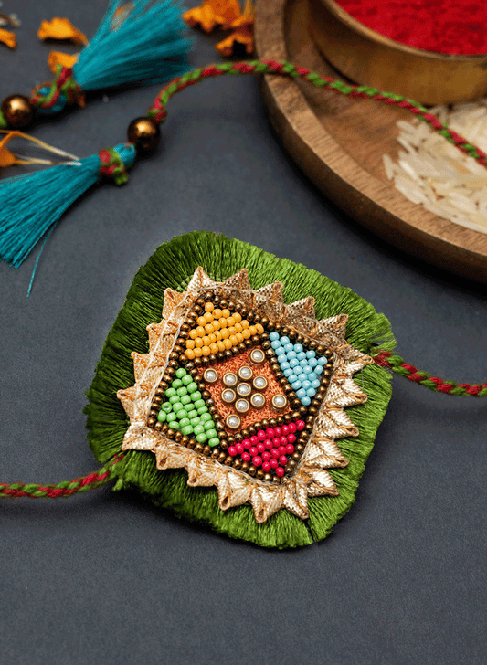 Green Lace Bead Rakhi