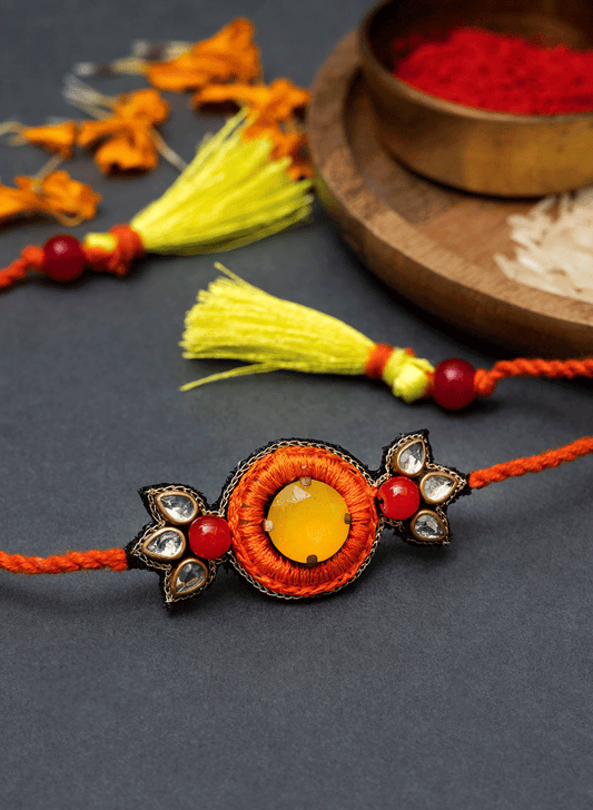 Orange Round stone Rakhi
