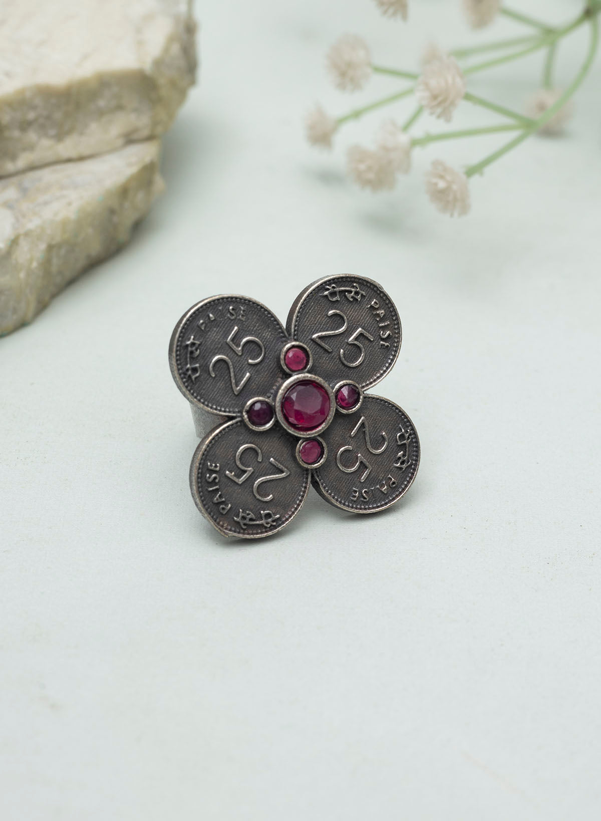 Yosha Flower Oxidised Ring