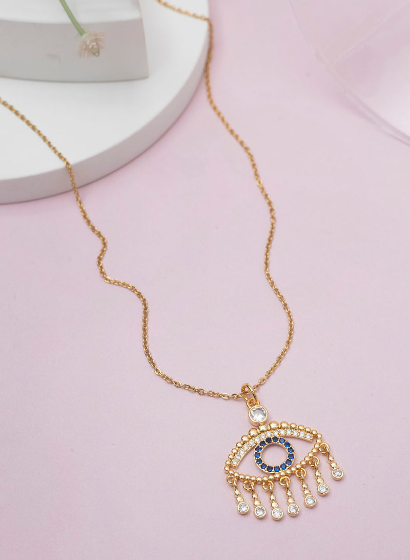 Multicolor AD Drop Hollow Evil Eye Necklace