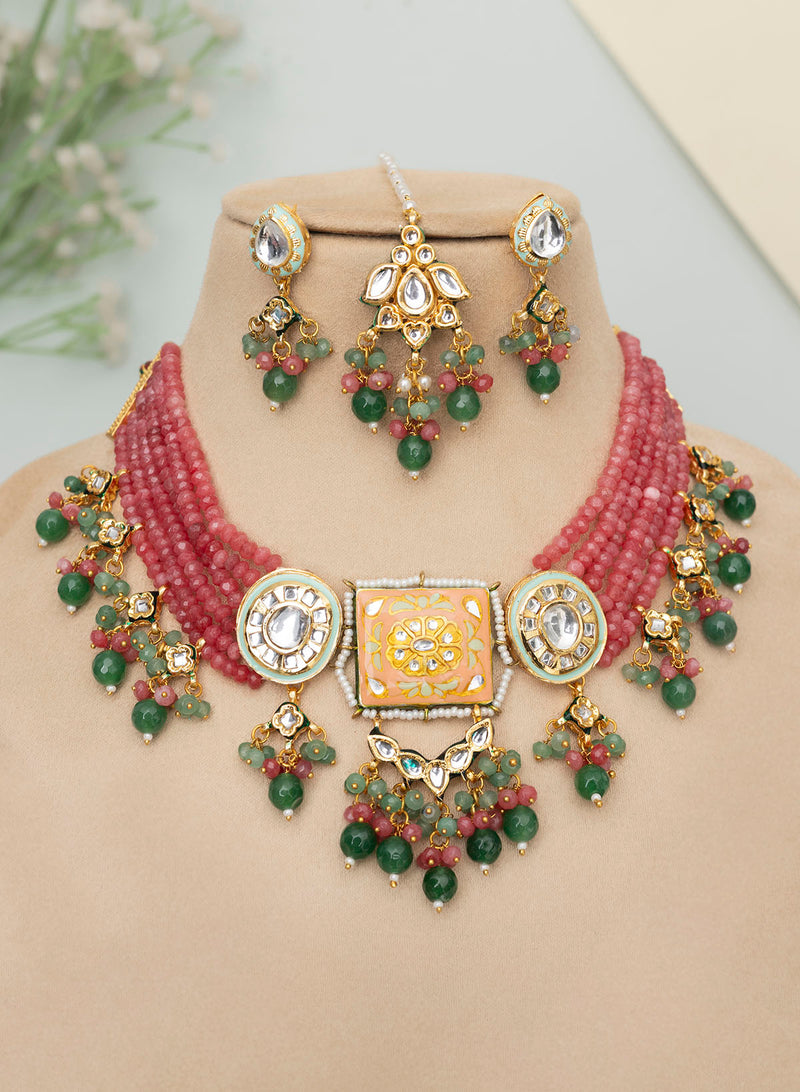 Kruniksha kundan Necklace set with Maangtikka