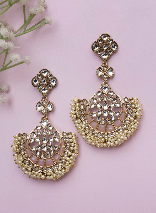 Pink Bridal Meenakari Earrings with Beads