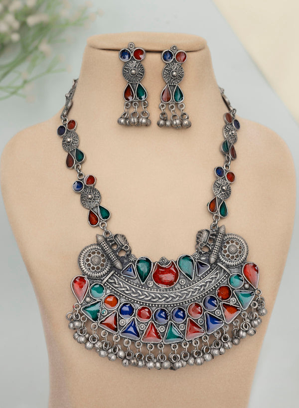 Gathaa Meena Oxidised Necklace set