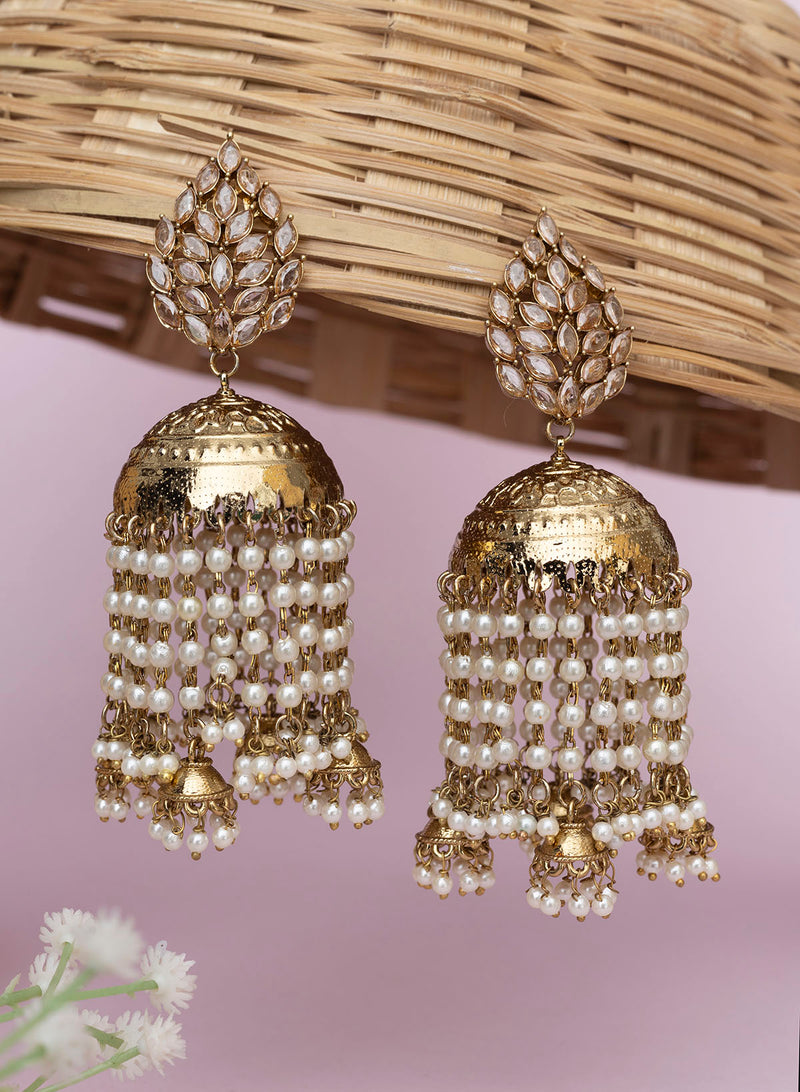 Buy Unique New Design One Gram Gold Impon Ad Stone Long Earrings Buy Online
