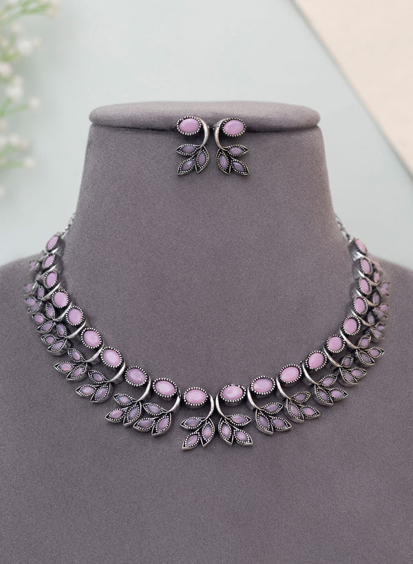 Kaumudi silver oxidised necklace