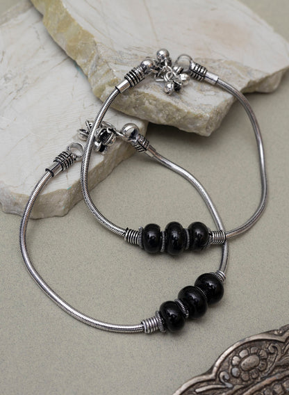Padmaza  silver oxidised anklet