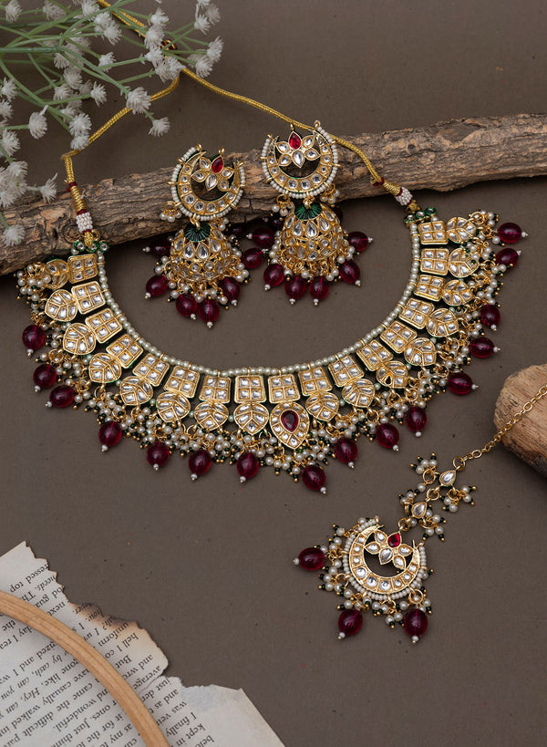 Poonam pink Kundan Necklace set