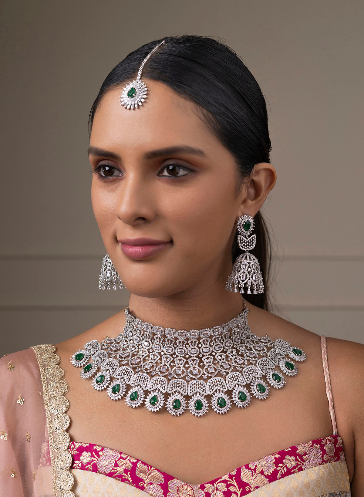 Suramya AD Necklace Set with Mangteeka