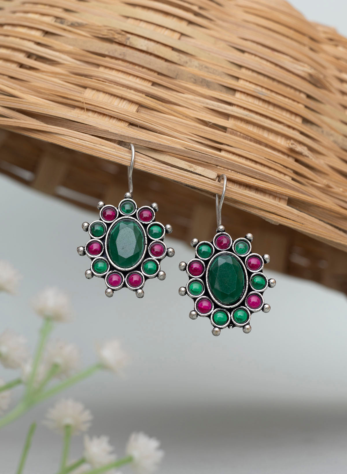 Oval Stone Hook Earring