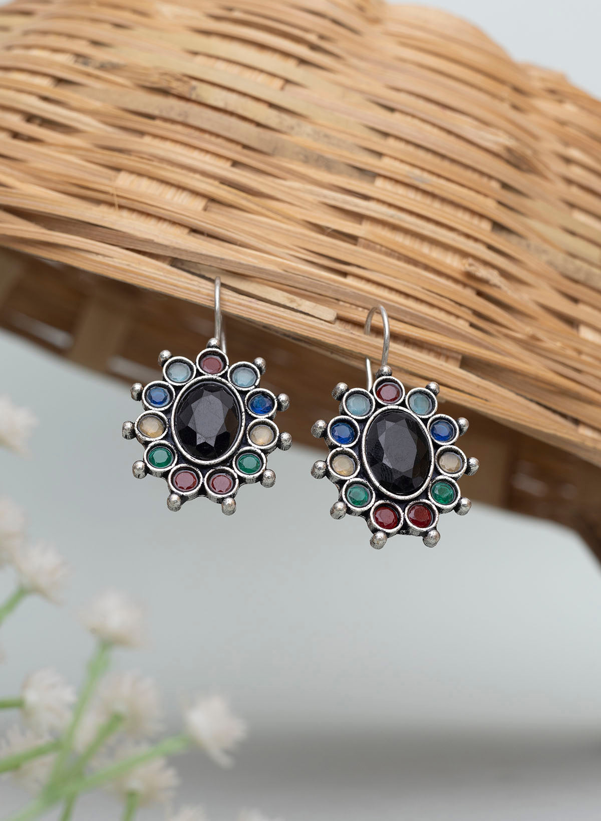 Oval Stone Hook Earring
