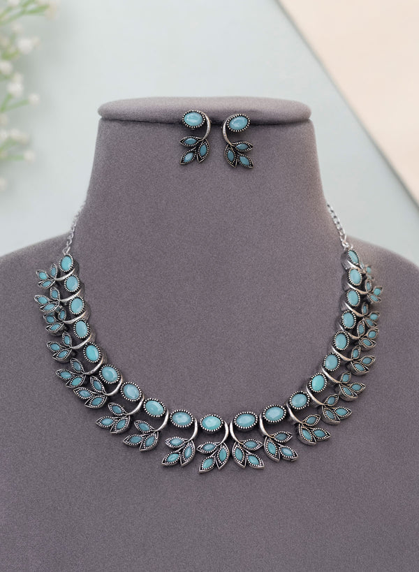 Kaumudi silver oxidised necklace