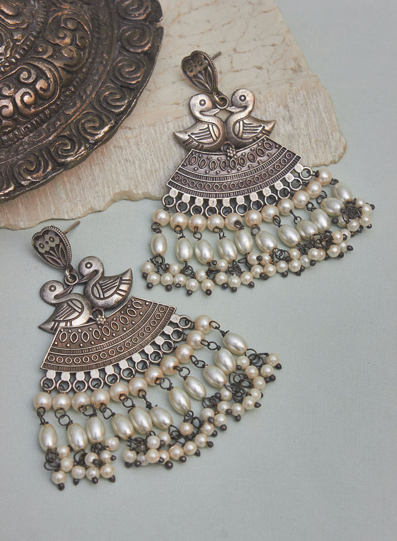 Green  Silver Oxidised Jhumka Earrings Jewelry 427JW04