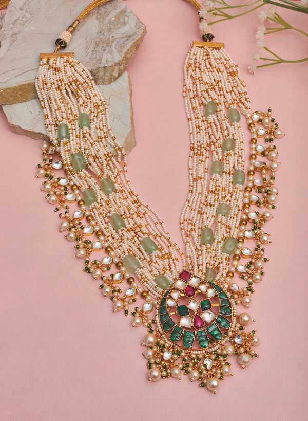 Dakshina Pacchi kundan long necklace