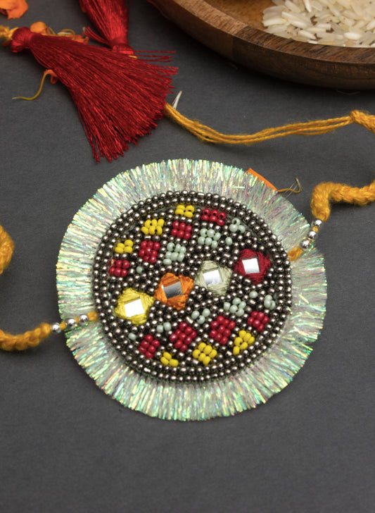 Silver lace Mirror Rakhi