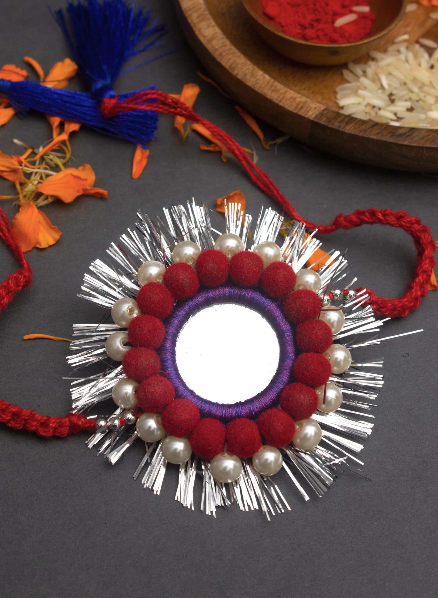 Silver Lace Pearl rakhi