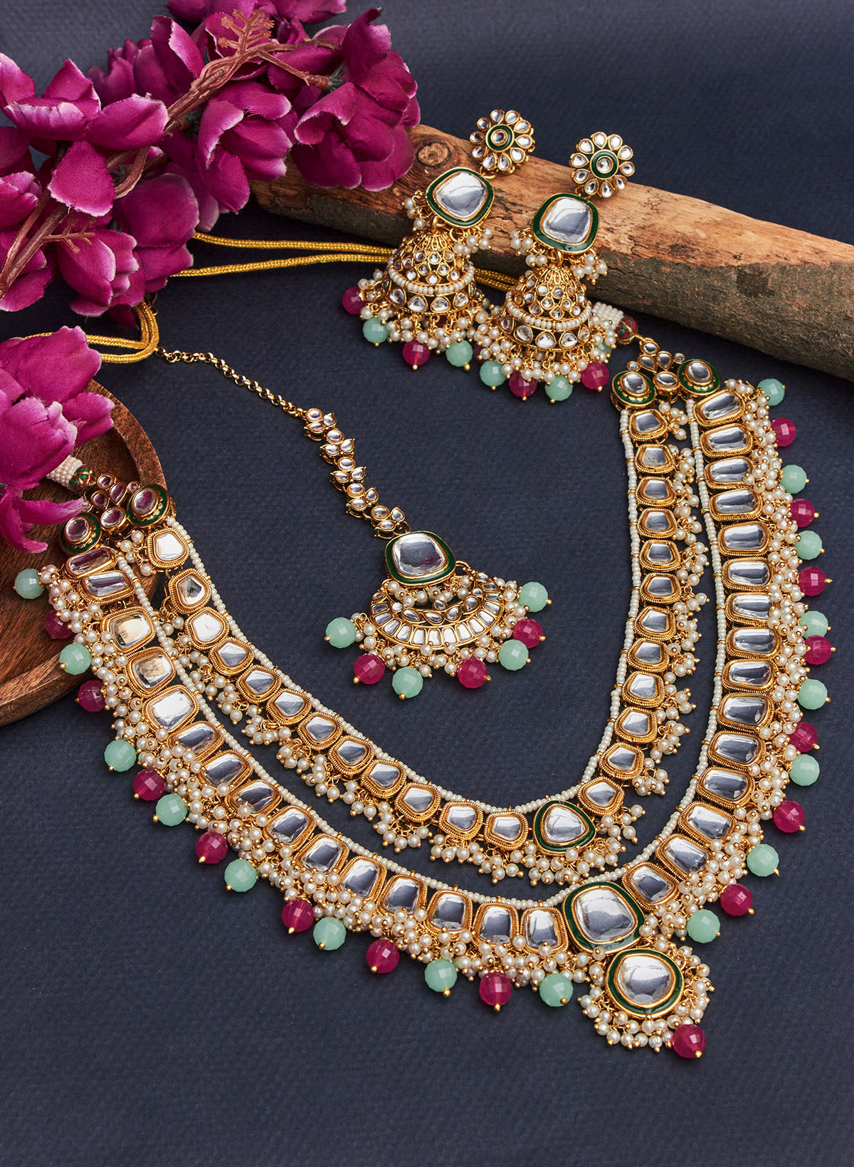 Urvisha double layer necklace set with maangtika