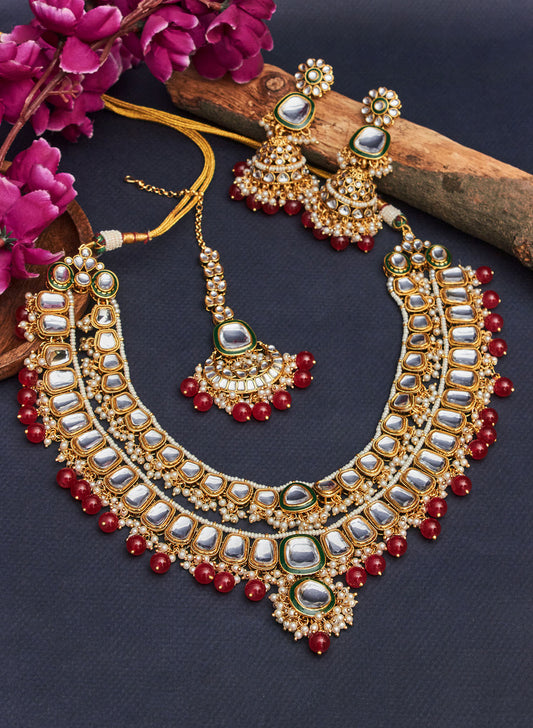 Urvisha double layer necklace set with maangtika