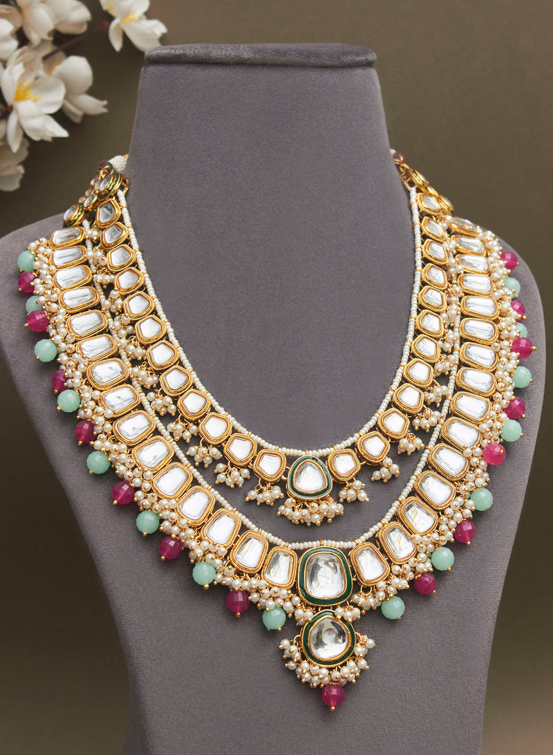 Urvisha double layer necklace set with maangtika