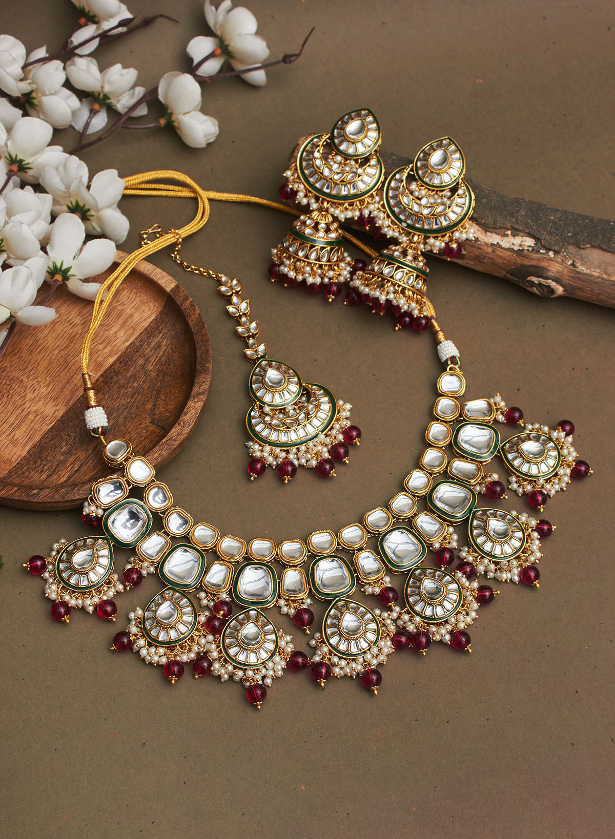 Swarika stone choker set with maangtika – Phuljhadi