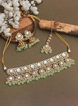 Nilasha stone choker set with maangtika