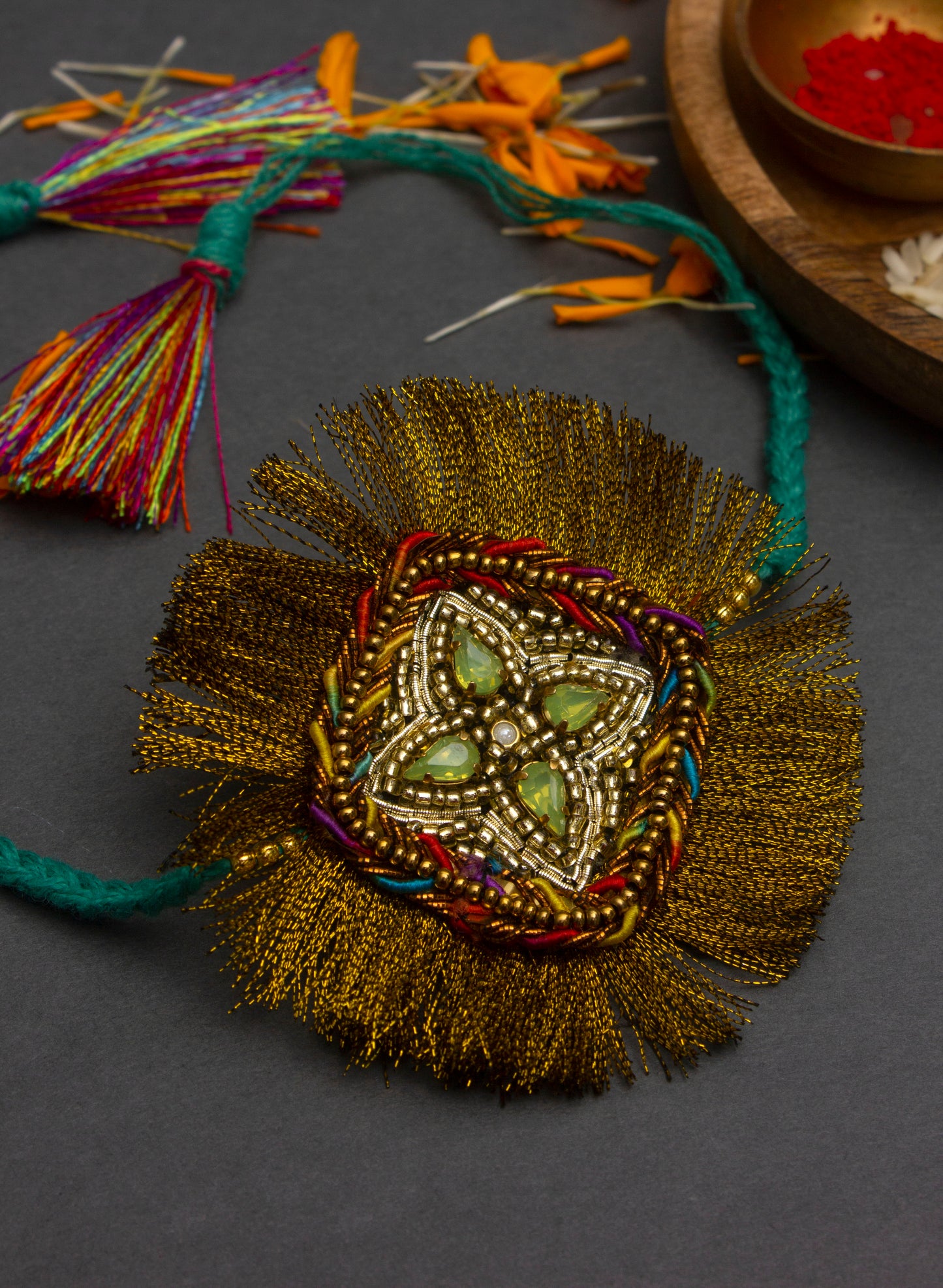 Green Stone Fringe Rakhi