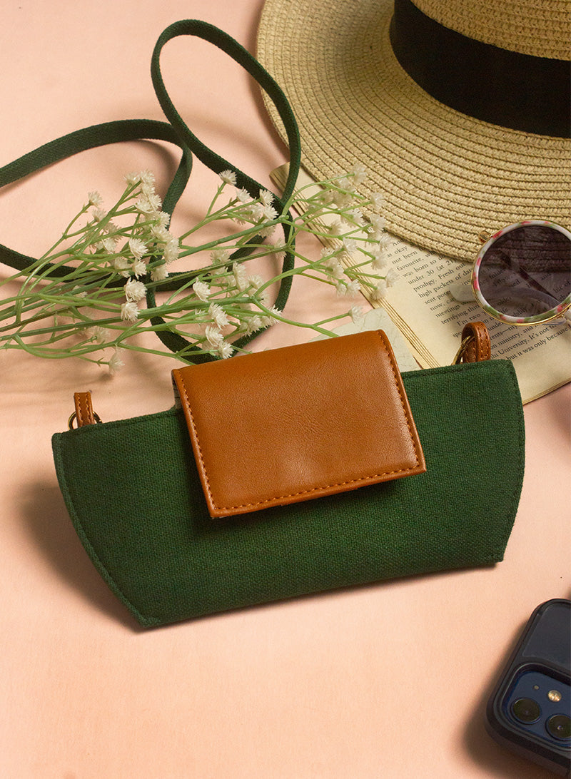 Green tan Sunglass/mobile Sling bag